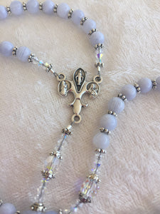 Fleur-De-Lis Natural Blue Lace Agate Rosary