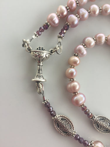First Holy Communion Pink Freshwater Pearl Catholic Rosary