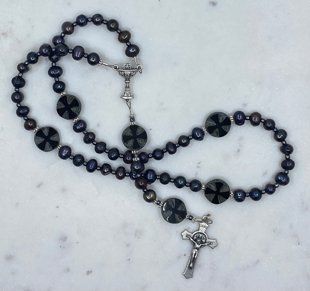 Natural Freshwater Black Pearl Communion Rosary