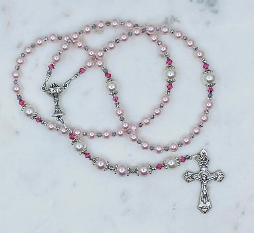 Pink Crystal Pearl Holy Communion Rosary