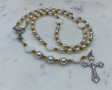 Load image into Gallery viewer, White Pearls and Golden Accent Holy Communion Rosary