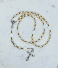 Load image into Gallery viewer, White Pearls and Golden Accent Holy Communion Rosary