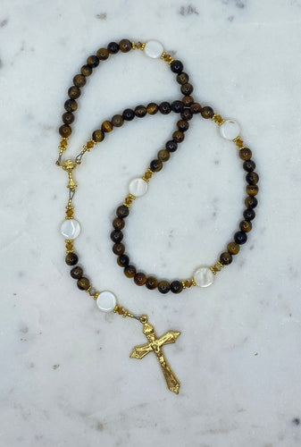 Tiger Eye First Holy Communion Rosary