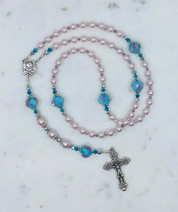 Crystal Rose Blue and Pink Rosary