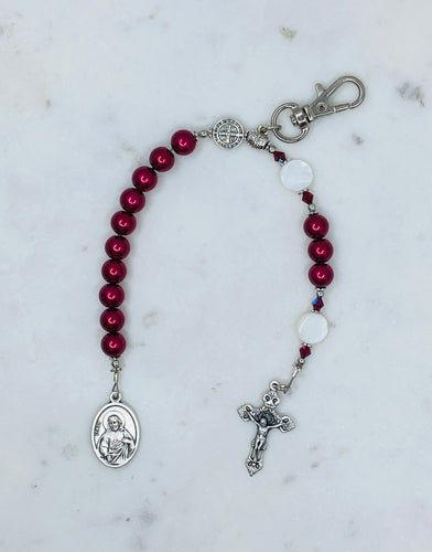 Red Sacred Heart/First Holy Communion Keychain Rosary