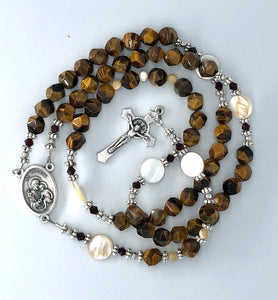 St Joseph/ Father's Day Faceted Tiger Eye Rosary