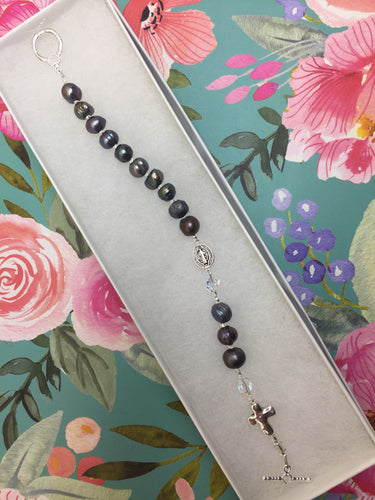 Black Freshwater Pearl Catholic Rosary Decade Bracelet