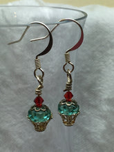Load image into Gallery viewer, Dainty Cupcake Earrings in a Gold Basket with a Cherry on Top!